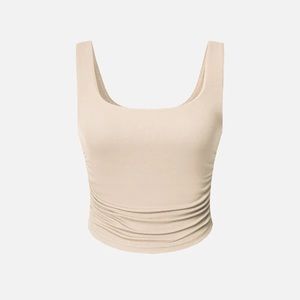 OGL cream ruched square neck tank with removable padding brami S